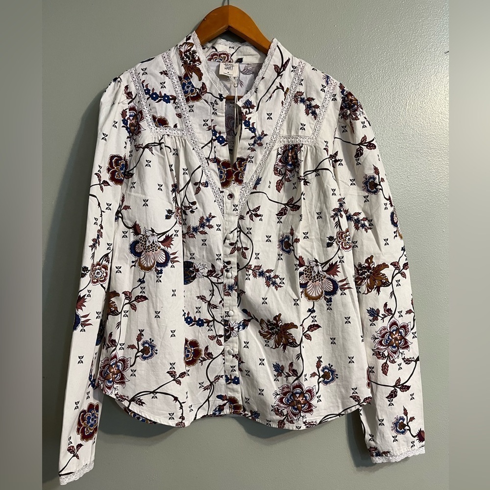 Good Heart By Matilda Jane Monica Floral Ivory Boho 100% Cotton Blouse 2022 Sz M